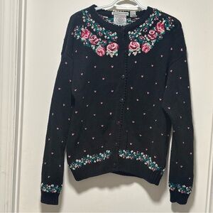 Vintage cape isle knitters hand embroidered chunky cardigan sweater sz M